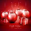 Elegant red Christmas background with baubles and gifts