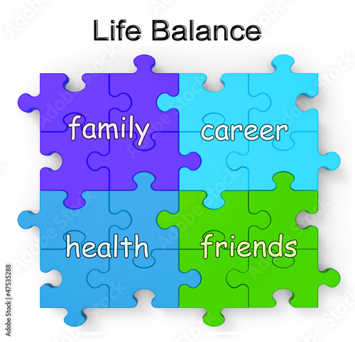 Illustration: Life Balance Puzzle Shows Family And Friends Life Balance Puzzle Shows Family And Friends