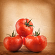 Tomatoes on the grunge yellow paper background