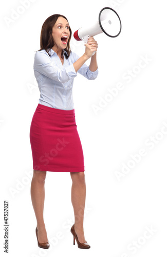 Photo: Woman shouting through megaphone Woman shouting through megaphone