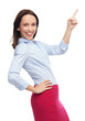 Business woman pointing up