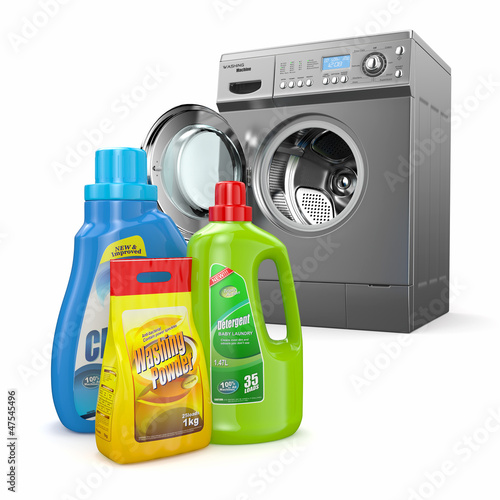 Illustration: Washing machine and detergent bottles Washing machine and detergent bottles