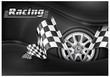 Checkered flags and wheel & text