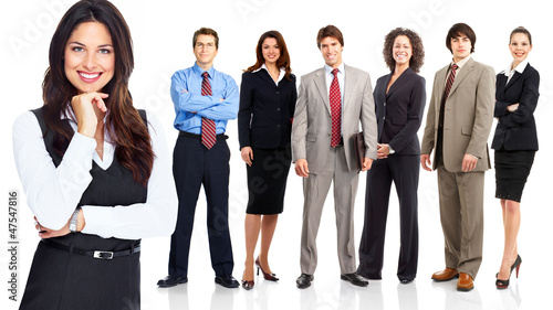 Photo: Business woman and group of workers people. Business woman and group of workers people.