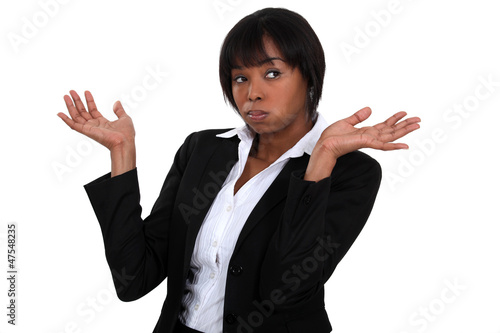 Photo: Afro-American businesswoman being fed up Afro-American businesswoman being fed up