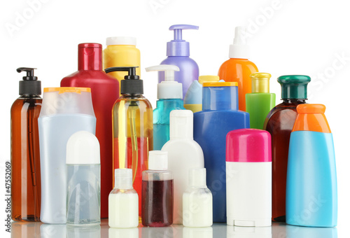 Photo: A lot of different cosmetic products for personal care isolated A lot of different cosmetic products for personal care isolated