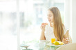 Young people having healthy breakfast