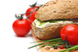Photo: Bread roll with cream cheese and tomatoes Bread roll with cream cheese and tomatoes