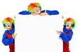Foto: Set of three funny clown standing over a white background Set of three funny clown standing over a white background