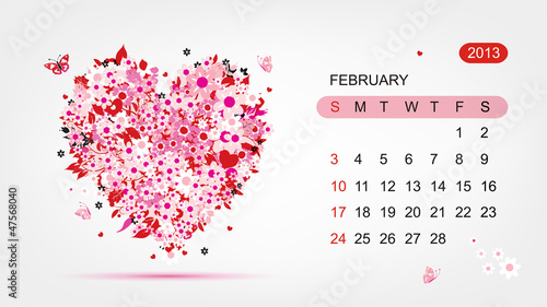 Vector: Vector calendar 2013, february. Art heart design Vector calendar 2013, february. Art heart design