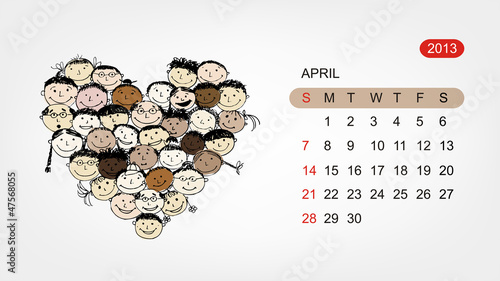Vector: Vector calendar 2013, april. Art heart design Vector calendar 2013, april. Art heart design