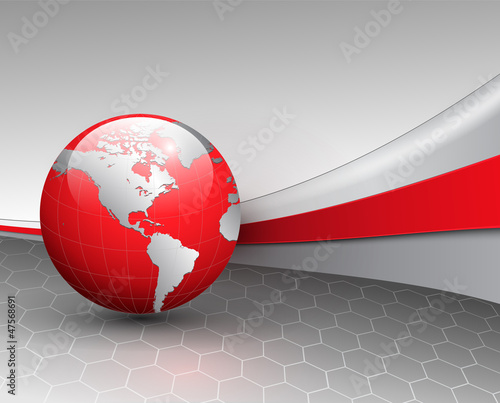 Vector: Business background, grey with red world globe Business background, grey with red world globe