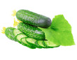 Cutting cucumbers with yellow blossom cluster.