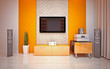 Modern living roomin bright orange shades