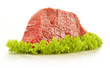 Composition with piece of beef meat and lettuce