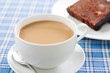 Delicious breakfast with coffee and chocolate cake