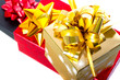 Christmas gift boxes over white background