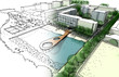 Illustration of idea and implementation of town design