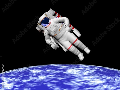 Illustration: Astronaut looking at the earth - 3D render Astronaut looking at the earth - 3D render