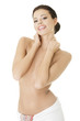 Happy young beautiful topless woman