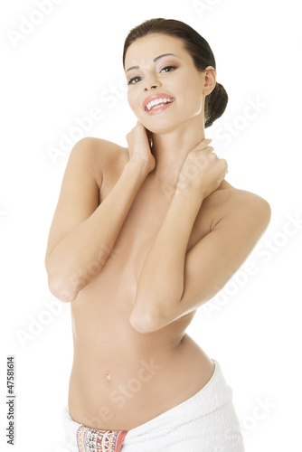 Photo: Happy young beautiful topless woman Happy young beautiful topless woman