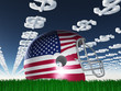 American Flag Football Helmet on Grass with DollarSymbol Clouds