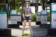 girl at gas station