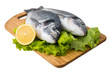 Fresh fish on wooden cutting