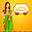 vector illustration of Indian lady wishing Happy Diwali