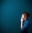 Beautiful woman smoking cigarette vith copy space