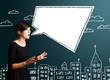 Young woman with abstract modern speech bubble