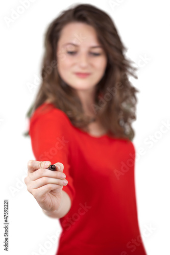 Photo: Young woman drawing on wihteboard Young woman drawing on wihteboard