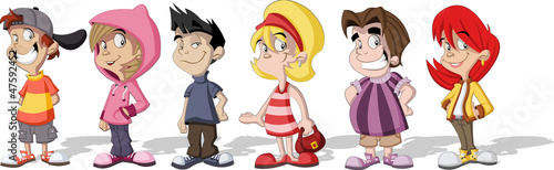Vector: Group of six cartoon children Group of six cartoon children