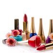 Nail polish and lipstick with flowers