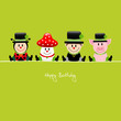 Ladybeetle, Fly Agaric, Chimney Sweep & Pig "Happy Birthday"