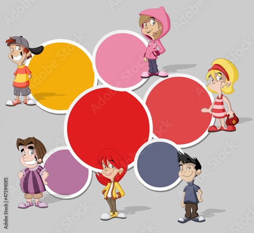 Vector: template with a group of six cartoon children template with a group of six cartoon children
