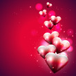 Flying hearts on red background