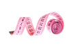 Pink measuring tape on the white background