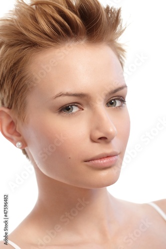 Photo: Closeup portrait of short hair woman Closeup portrait of short hair woman