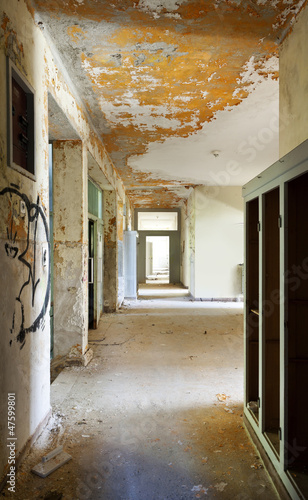 Photo: abandoned building, long corridor abandoned building, long corridor