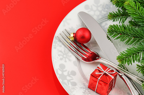 Photo: Christmas menu concept on red background Christmas menu concept on red background