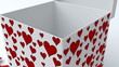 White gift box with red hearts opening.