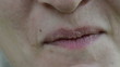 Closeup woman face kisser eat diet healthy blackberry smile