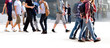 A large group of young people walking.