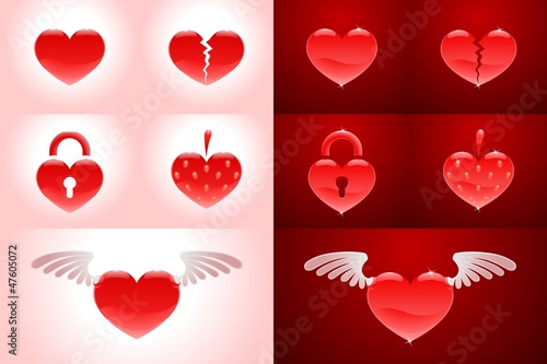 Vector: Heartshapes Set. Vector symbols on bright and dark backgrounds Heartshapes Set. Vector symbols on bright and dark backgrounds
