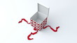 White gift box with red hearts opening.