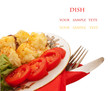 Fried meatballs with cauliflower and tomato on a nice plate
