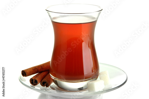 Photo: glass of Turkish tea, isolated on white glass of Turkish tea, isolated on white
