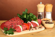 Raw beef meat marinated with herbs and spices