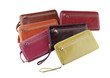 Woman wallets made of genuine leather arranges isolated